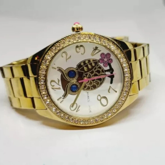 Betsey Johnson OWL Gold Tone Band Crystal Watch - Picture 7 of 10